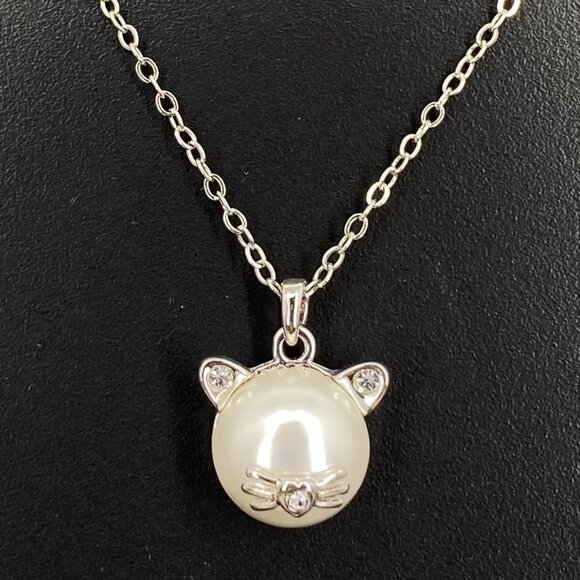 Butler FAC Enchanting Kitten Pearl Silver Tone Necklace - Picture 1 of 6